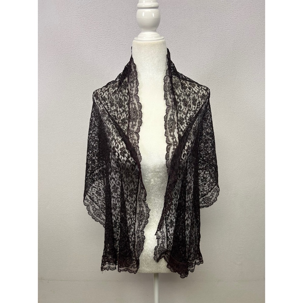 Gothic Victorian Whimsygoth Womens OS Black Floral Lace Scarf Wrap Shawl